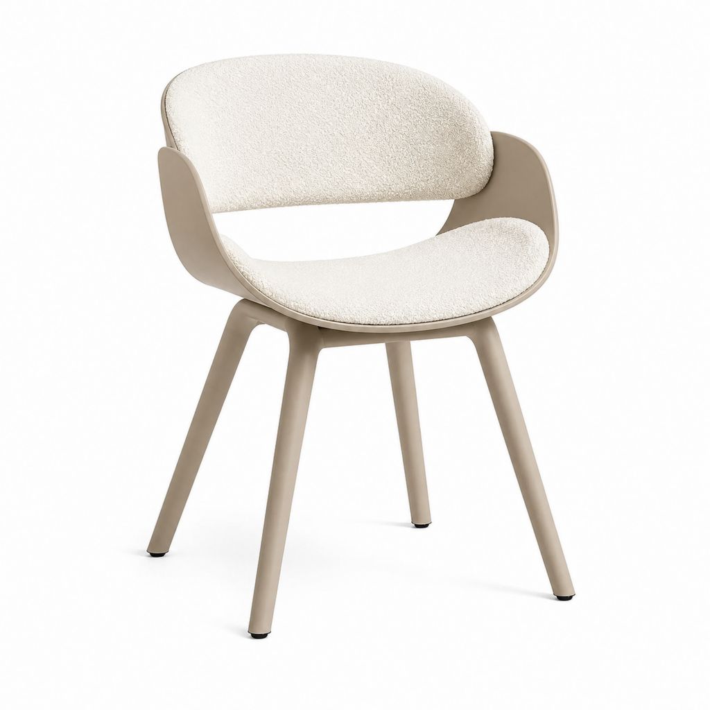 Esszimmerstuhl mit Armlehnen Beige Bouclé Polyester Stahlgestell 57 x 54 x 78 cm