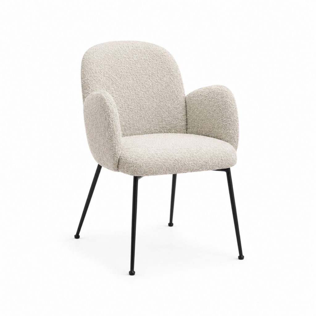 Esszimmerstuhl mit Armlehnen Beige Polyester Bouclé Stahlgestell 59 x 61 x 82 cm