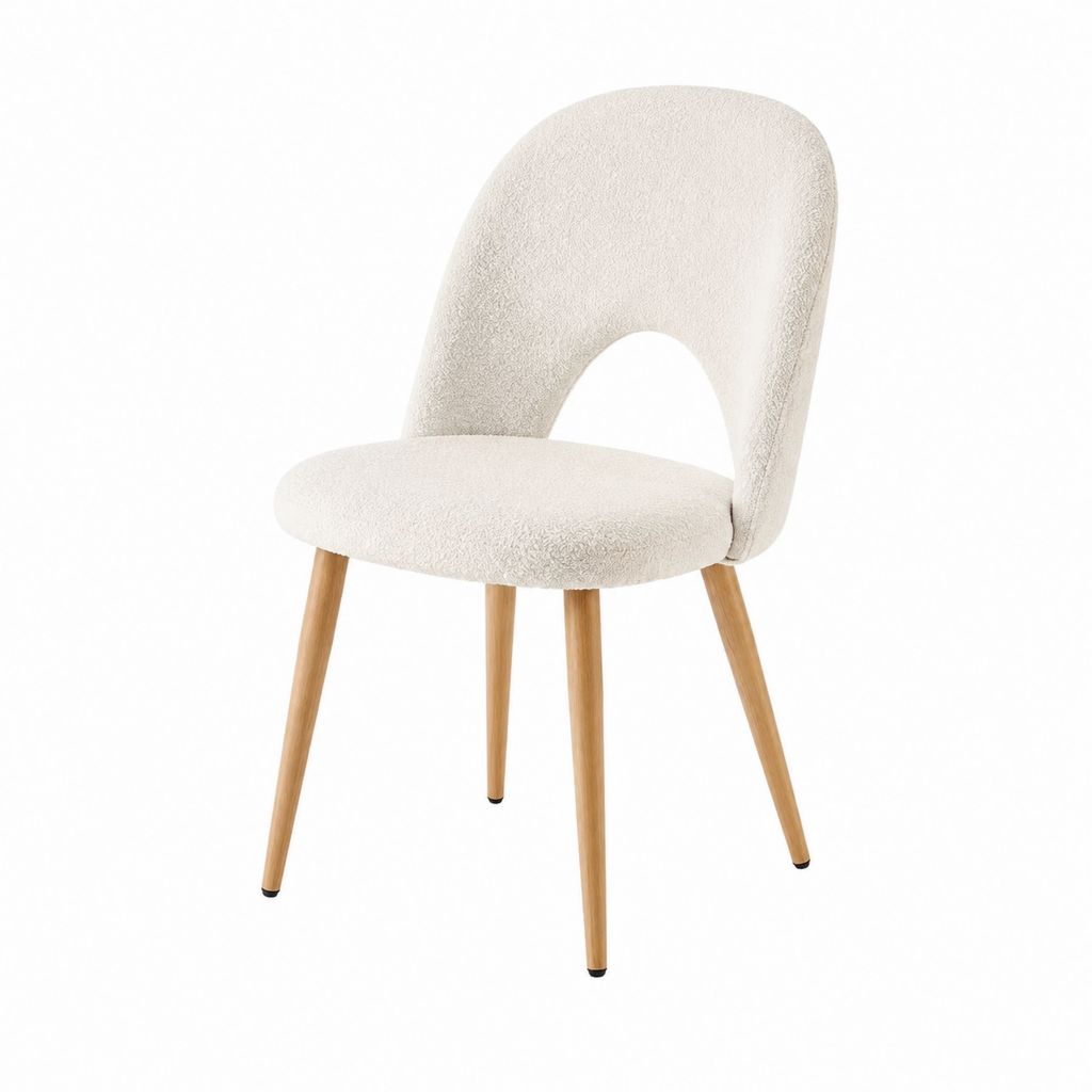 Esszimmerstuhl Creme Polyester-Bouclé mit Massivholzbeinen Rund 48 x 55 x 82 cm