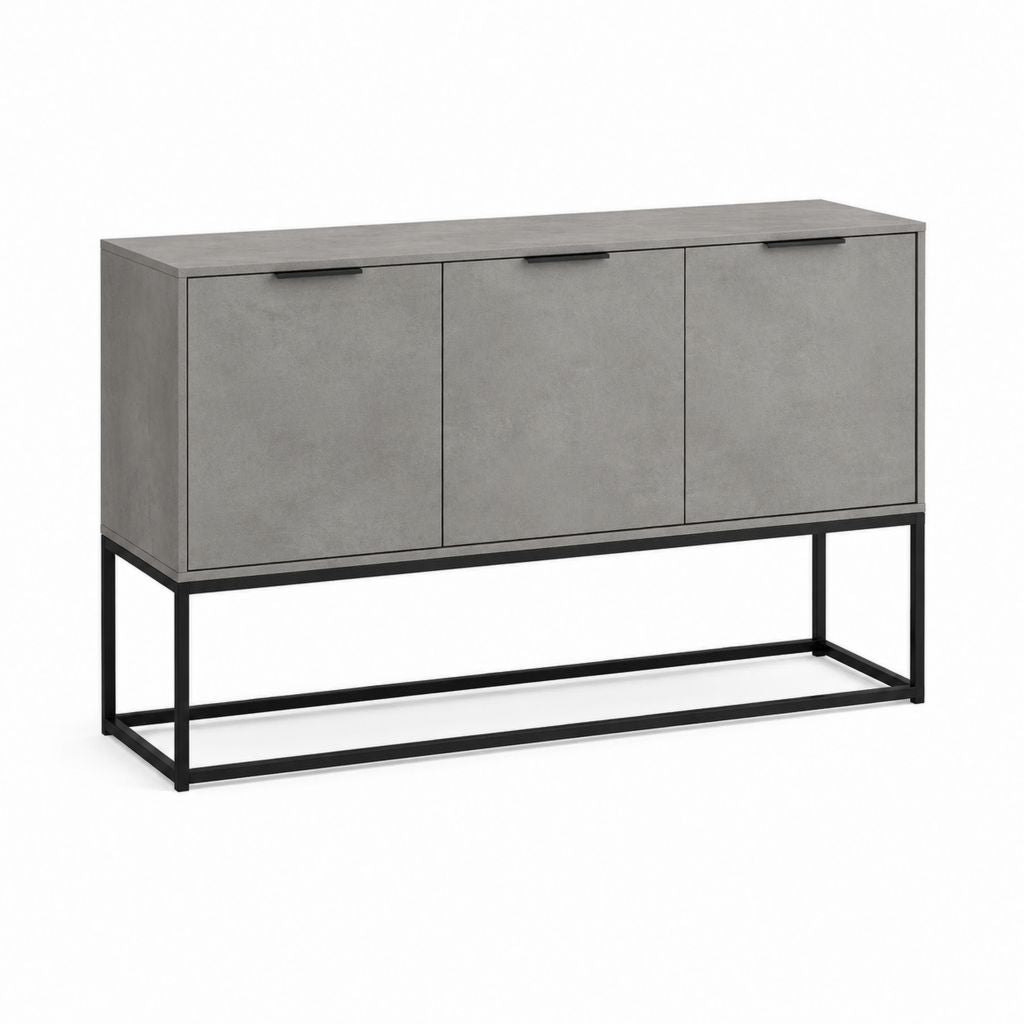 Sideboard Konsole Grau aus Spanplatte mit Betonoptik und Stahlgestell 120 x 40 x 80 cm