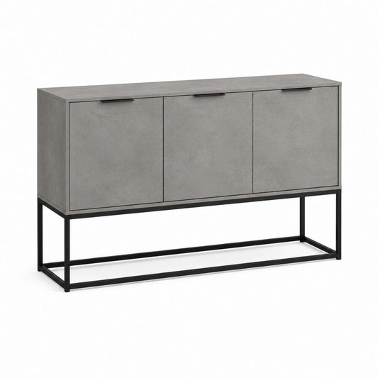 Sideboard Konsole Grau aus Spanplatte mit Betonoptik und Stahlgestell 120 x 40 x 80 cm