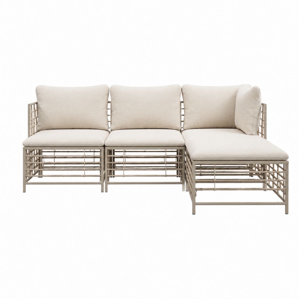 Gartensofa 3-teilig Beige pulverbeschichteter Stahl Polyester L-Form 210 x 140 x 70 cm