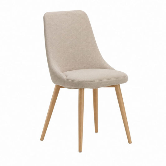 Esszimmerstuhl Beige mit Polyesterbezug und Massivholzbeinen 48 x 58 x 86 cm