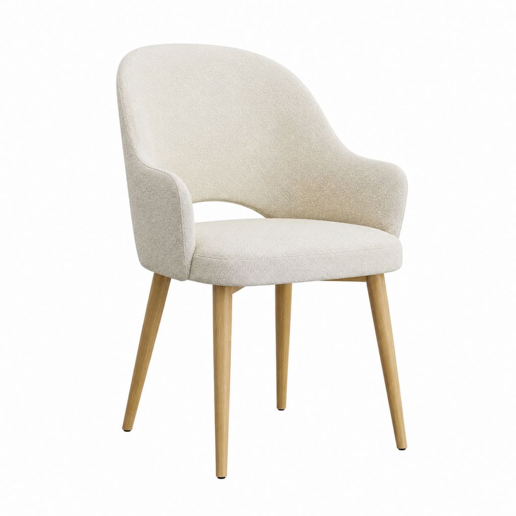 Esszimmerstuhl mit Armlehnen Creme Bouclé-Polyester Gummibaumholz 58 x 60 x 82 cm