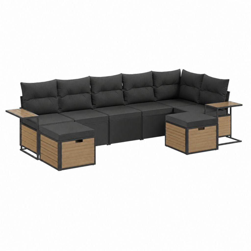 Gartenlounge Sitzgruppe Schwarz Aluminium WPC 4-Sitzer L-Form 280 x 210 x 85 cm