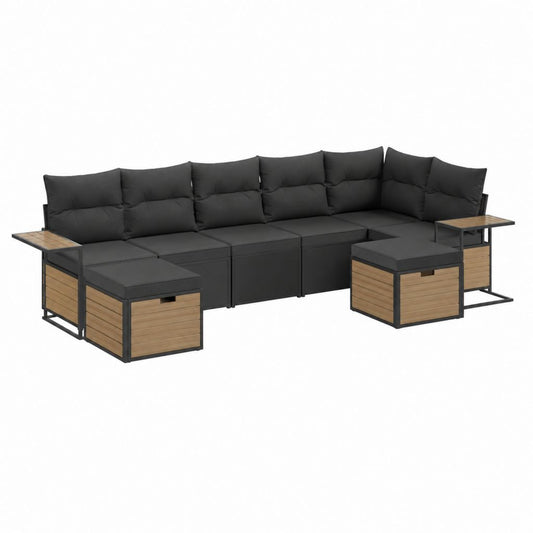 Gartenlounge Sitzgruppe Schwarz Aluminium WPC 4-Sitzer L-Form 280 x 210 x 85 cm