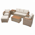 6-teiliges Gartensofa-Set Beige PE-Polyrattan Akazienholz 3-Sitzer 201 x 76 x 69 cm