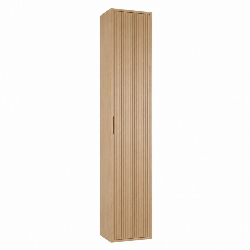 Badezimmer Hochschrank Eiche Dekor MDF rechteckig mit Lamellentür 180 x 30 x 30 cm