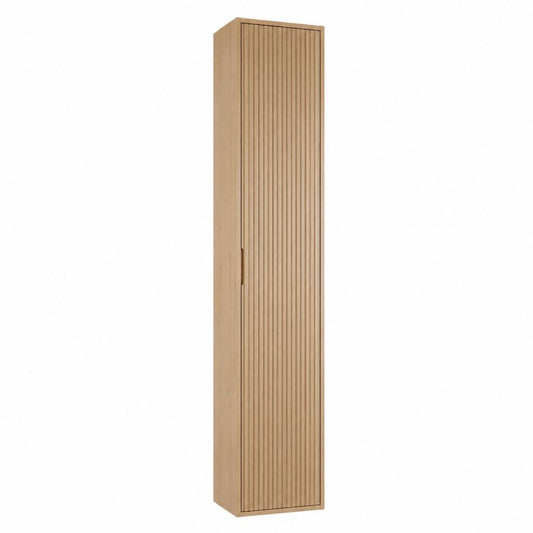 Badezimmer Hochschrank Eiche Dekor MDF rechteckig mit Lamellentür 180 x 30 x 30 cm