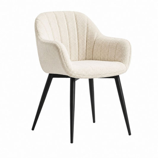 Esszimmerstuhl mit Armlehnen Creme Bouclé-Polyester Stahlgestell 59 x 62 x 84 cm