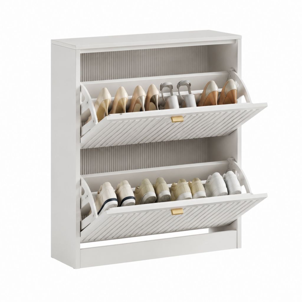 Schuhschrank mit 2 Klappen Weiß MDF rechteckig 80 cm breit 24 cm tief 80 cm hoch