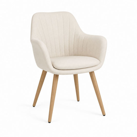 Esszimmerstuhl mit Armlehnen Creme Polyesterbezug Massivholzbeine 57 x 60 x 73 cm