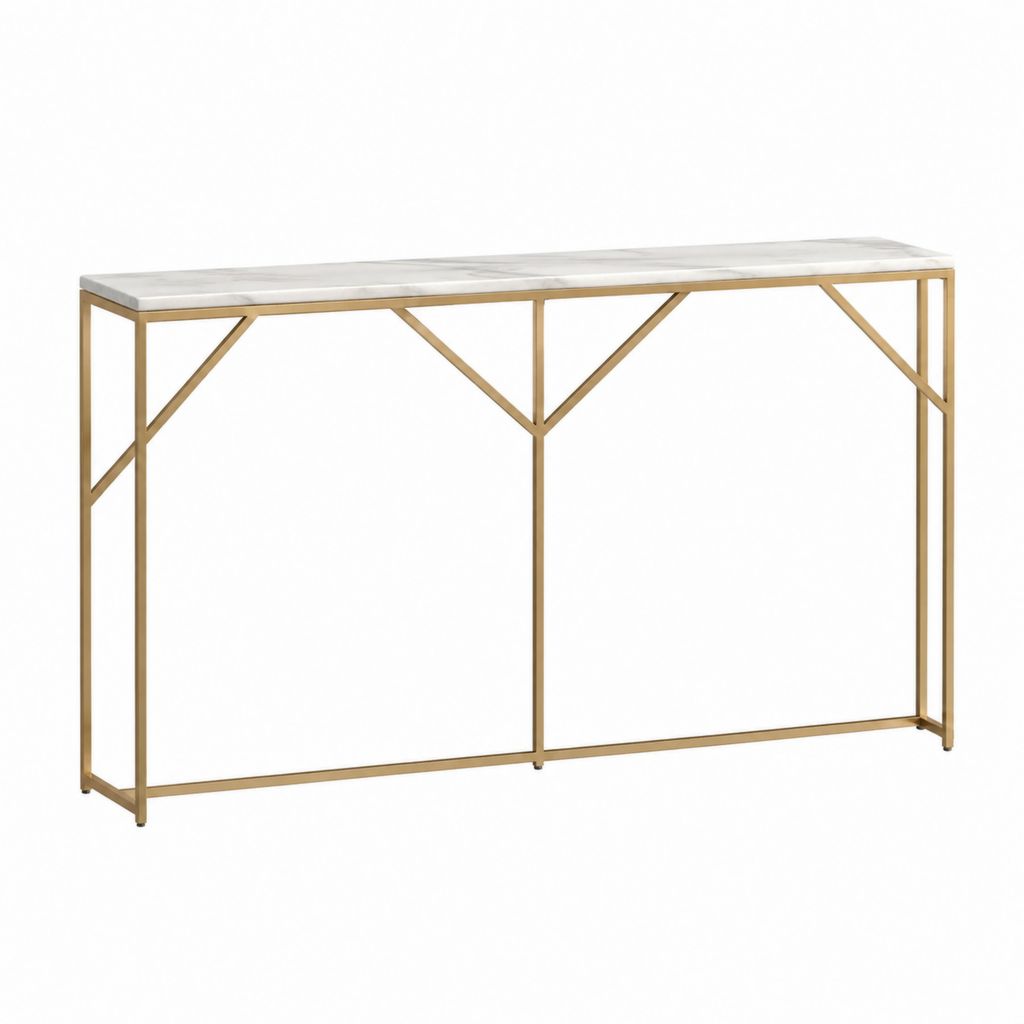 Konsolentisch Flurtisch Weiß Gold mit Sintersteinplatte und Stahlgestell rechteckig 140 x 35 x 80 cm