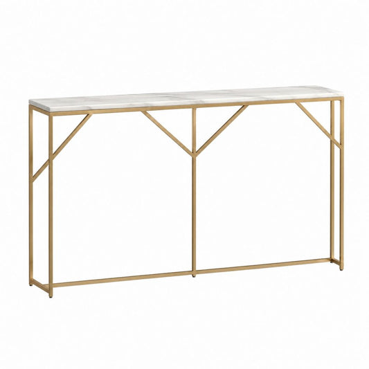 Konsolentisch Flurtisch Weiß Gold mit Sintersteinplatte und Stahlgestell rechteckig 140 x 35 x 80 cm