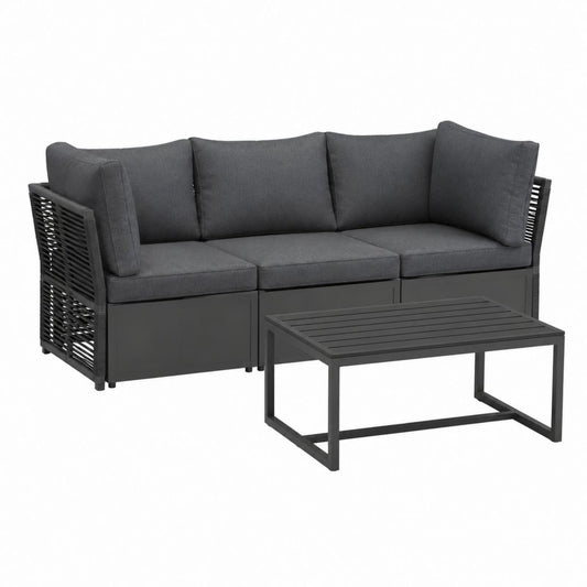 Gartenlounge Set Anthrazit Aluminium PE-Seilgeflecht 3-Sitzer Sofa mit Couchtisch 210 x 75 x 65 cm