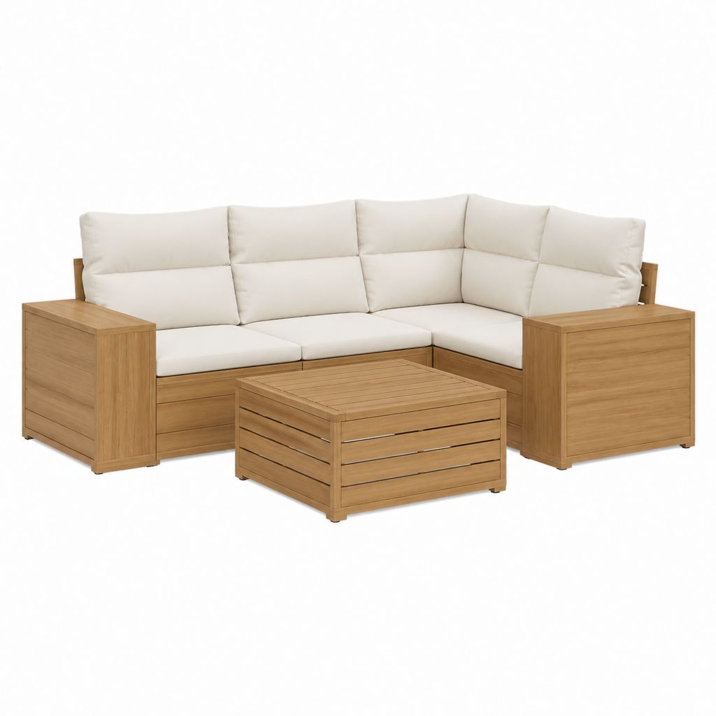 Gartenlounge Ecksofa Set Natur aus massivem Teakholz in L-Form 250 x 250 x 85 cm