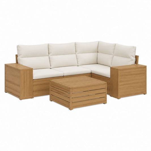 Gartenlounge Ecksofa Set Natur aus massivem Teakholz in L-Form 250 x 250 x 85 cm