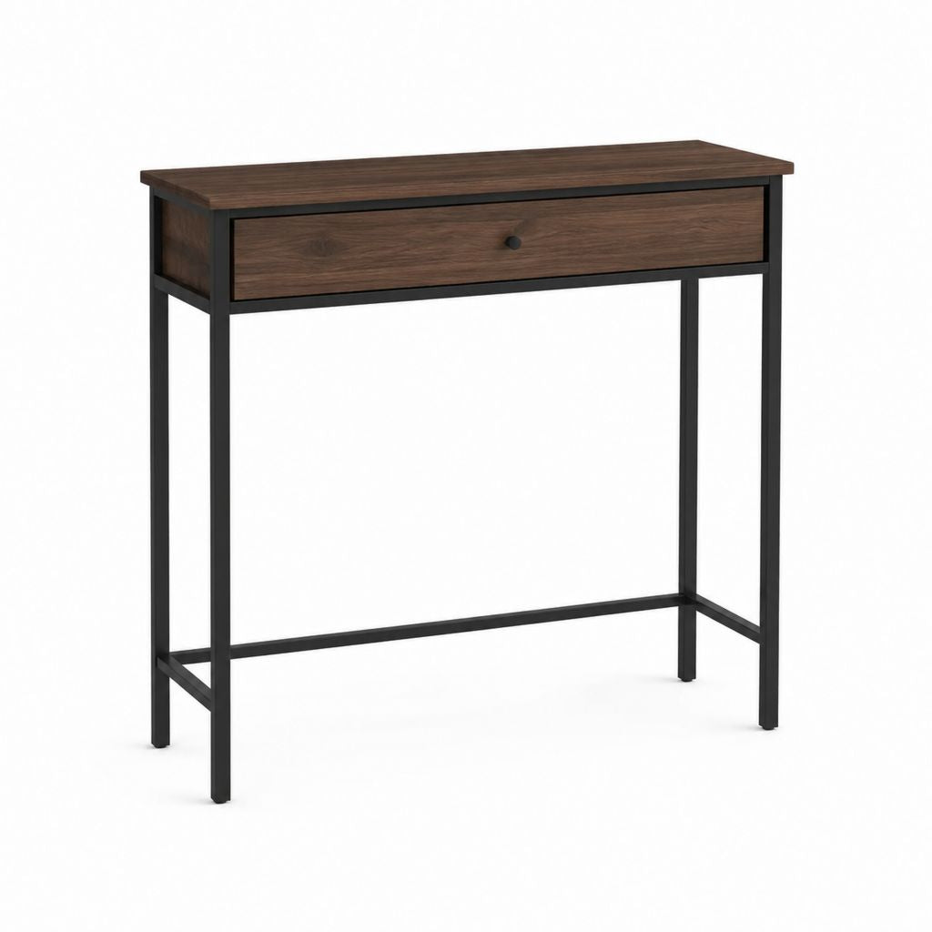 Konsolentisch mit Schublade Dunkelbraun Schwarz Spanplatte Stahl rechteckig 100 x 30 x 80 cm
