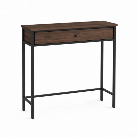Konsolentisch mit Schublade Dunkelbraun Schwarz Spanplatte Stahl rechteckig 100 x 30 x 80 cm
